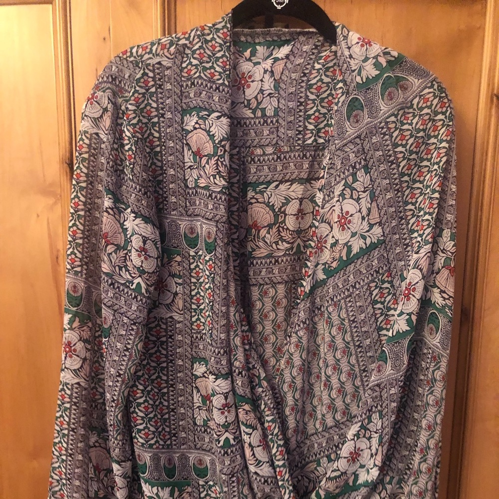 Cross Drape front - high low hem sheer blouse multicolor